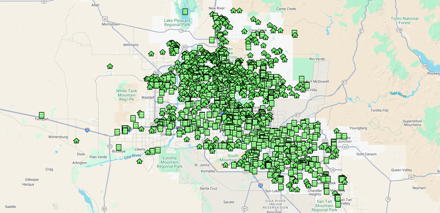 Map showing PHP's historical completed-project footprint across Arizona.