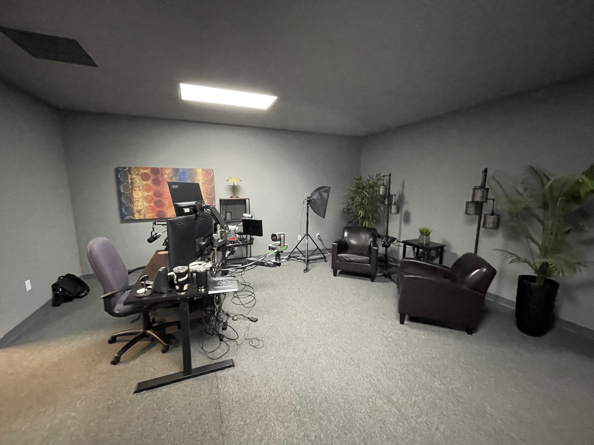 Completed PHP Commercial Painting photo and video studio with cameras, lighting and podcast equipment